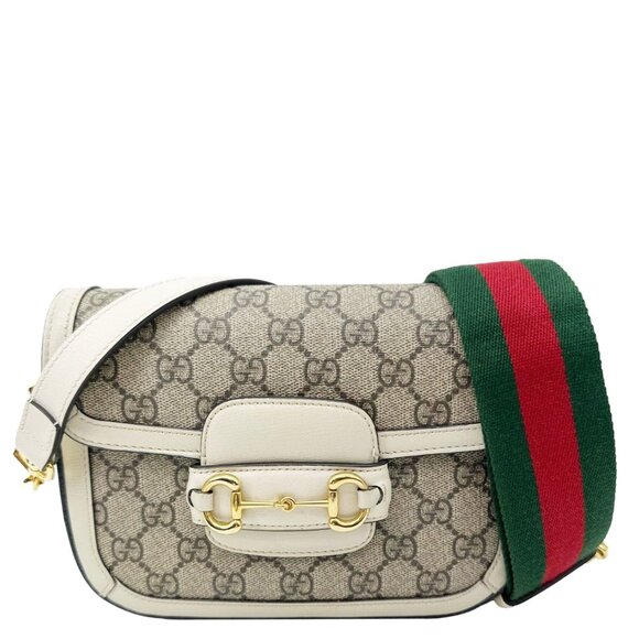 Gucci  Horsebit 1955 Flap Small GG Supreme Canvas Shoulder Bag Beige 658574 - Picture 1 of 12